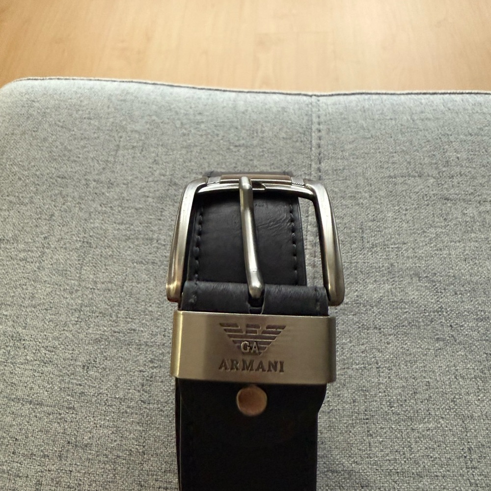 Giorgio Armani Black Leather Belt with Silver Buckle